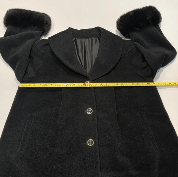 Cinzia Rocca By Rodel Black Winter Wool Coat w Fox Fur Trim Cuffs IT46/ US 16 - Picture 15 of 17